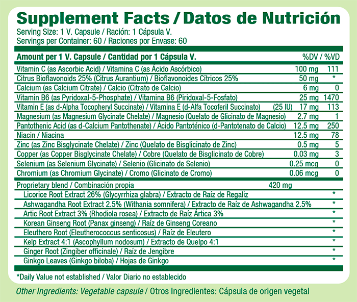 Adrenal supplement facts