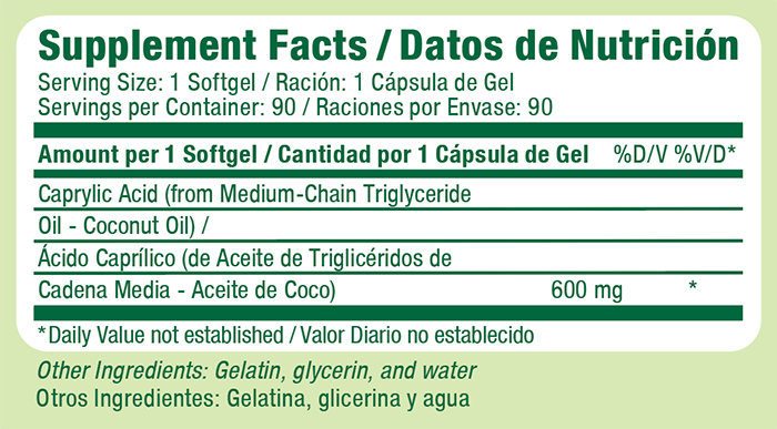 Caprylic Acid Supplements (90 Softgels) - Health Hispanica– Health ...