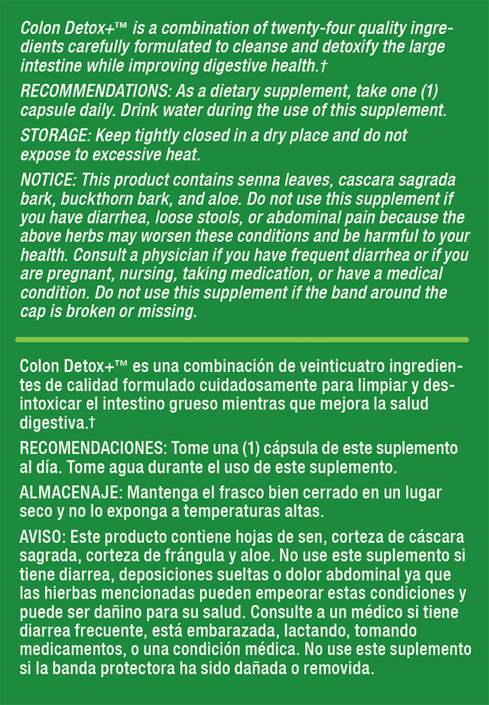 Colon Detox+ Supplements (120 Veggie Capsules) - Health Hispanica ...