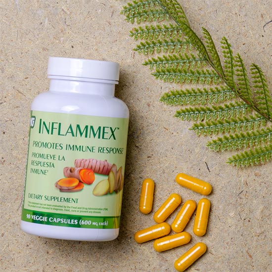 Inflammex Supplement for Inflammation support with yellow capsules next to it 