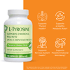 L-Tyrosine supplement bottle with orange background and health benefits icons that read supports thyroid function, supports a healthy metabolic rate, supports nervous system health, supports mood and emotional well-being. 