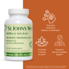Supplement bottle labeled 'St. John's Wort' with benefit icons on an orange background